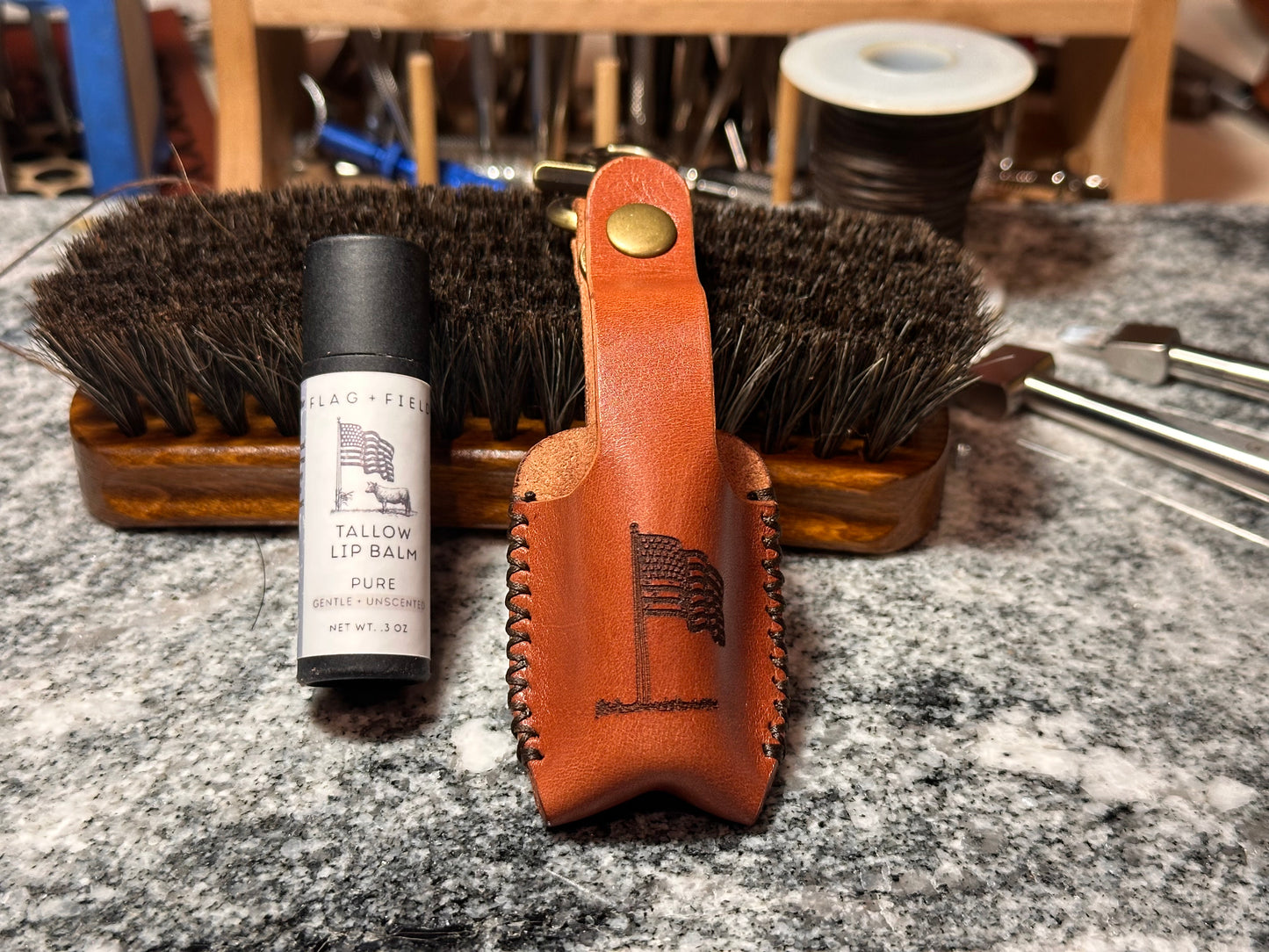 Leather Lip Balm Keychain